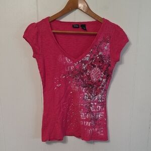 Vanity y2K Sparkle LOVE Zooey Deschanel Floral Layer Tee Womens M Girlhoodcore